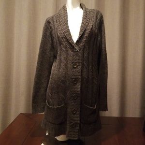 JUST MY SIZE Crocheted warm fudge button sweater